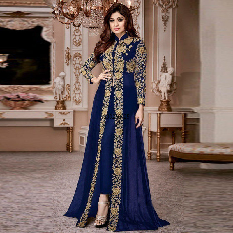 Saudi Arabia Muslim Long Skirt Retro Ethnic Print Noble Women's Suit Islamic Women's Dress Dubai Arab Emirates Long Skirt Pants