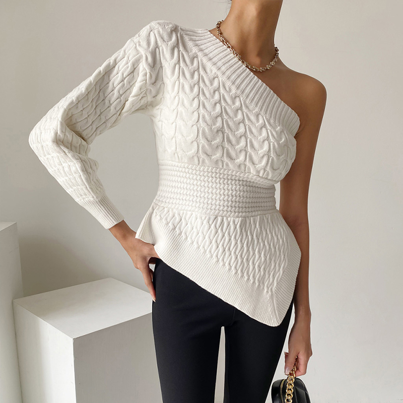 Women's Clothing  White Knitting Sweater Irregular Patchwork Long Sleeves Casual Vintage  Baggy Ladies Tops Autumn