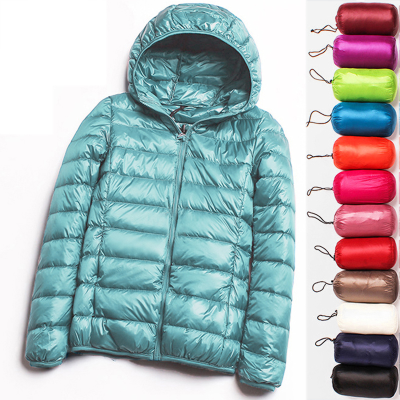 90% Ultra-light Plus Size Thin Down Jacket Women  Autumn Winter Slim Short Hooded Warm White Duck Down Coat Women Outerwear
