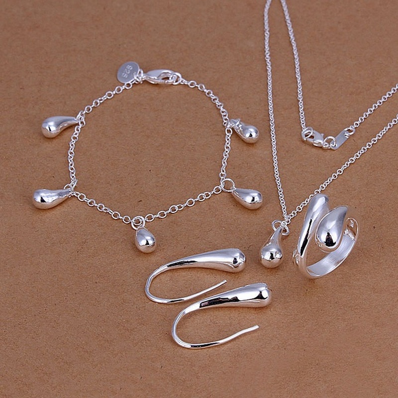 925 stamped Silver Wedding women high- classic drop bracelets earrings necklace rings  jewelry sets S223