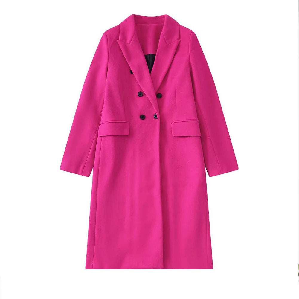 DiYiG Women   Woolen Coat Coat Retro Lapel Long Sleeve Double Breasted Pocket Female Outerwear Chic Top Mujer