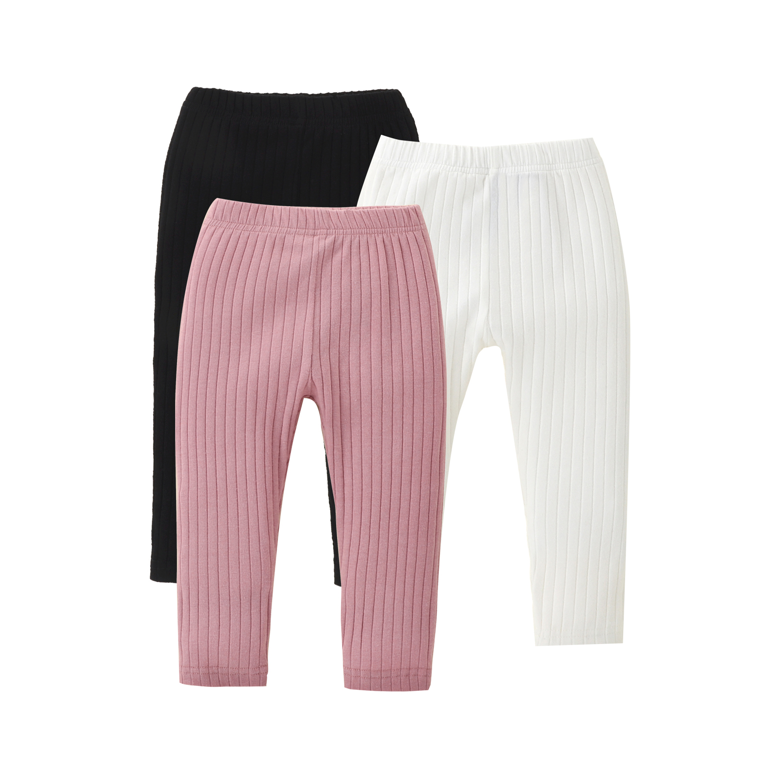 Infant Baby Girls  Leggings with Vertical Pattern， Elastic Waist Adjustable Solid Color Simple Spring Clothing 0-18M