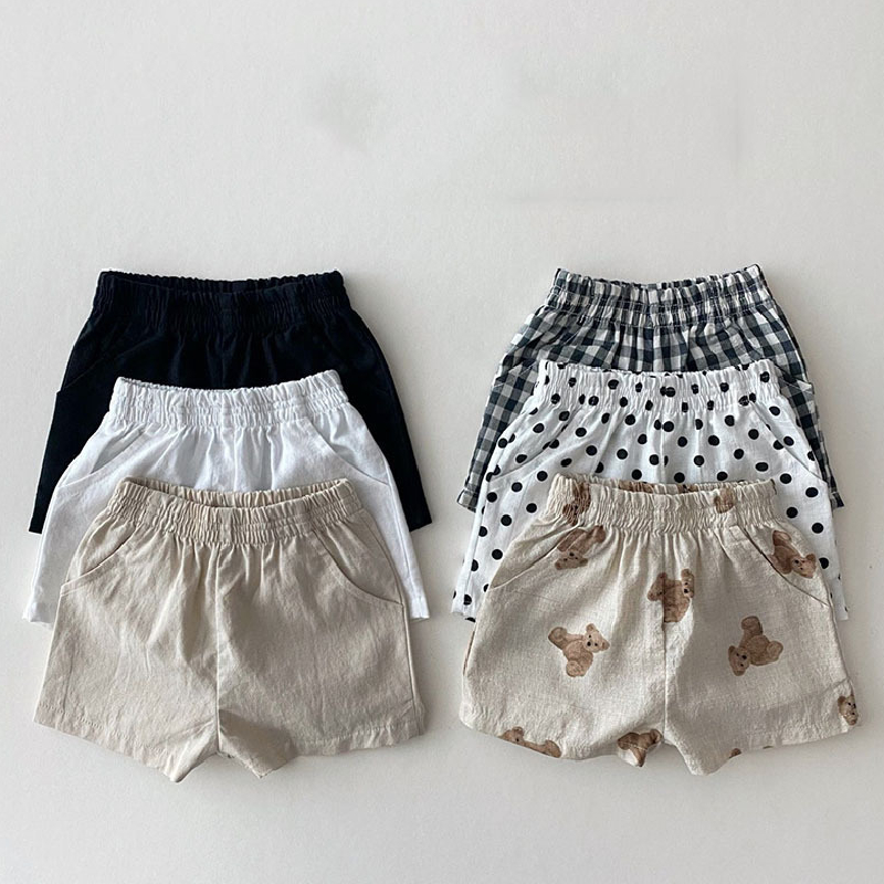 Summer Baby Shorts for Boy Casual Polka Dot Plaid Bear Print Short Pants  Cotton Thin Children's Clothing Girls Outfits