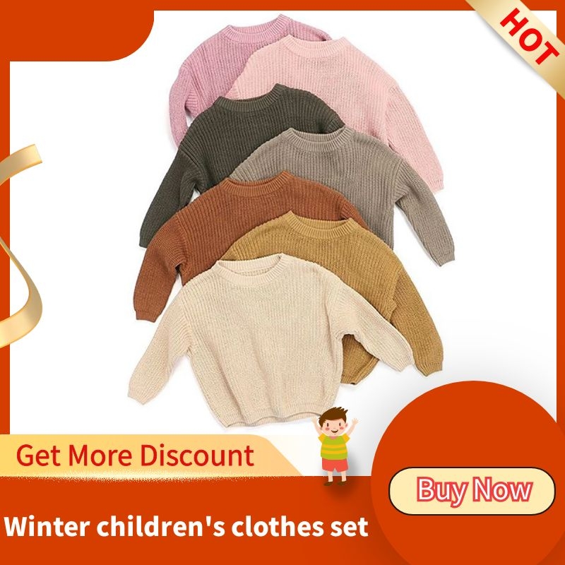 Baby Solid Casual Basic Sweater Crewneck Thick Kids Slouchy Soft Wool Clothing for  Girls Autumn Winter Sweaters Hooded Top