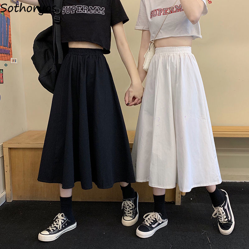 Skirts Women Simple Solid Leisure Loose  3XL Long Skirt  Style Elastic-Weight A-line Student Streetwear Trendy BF