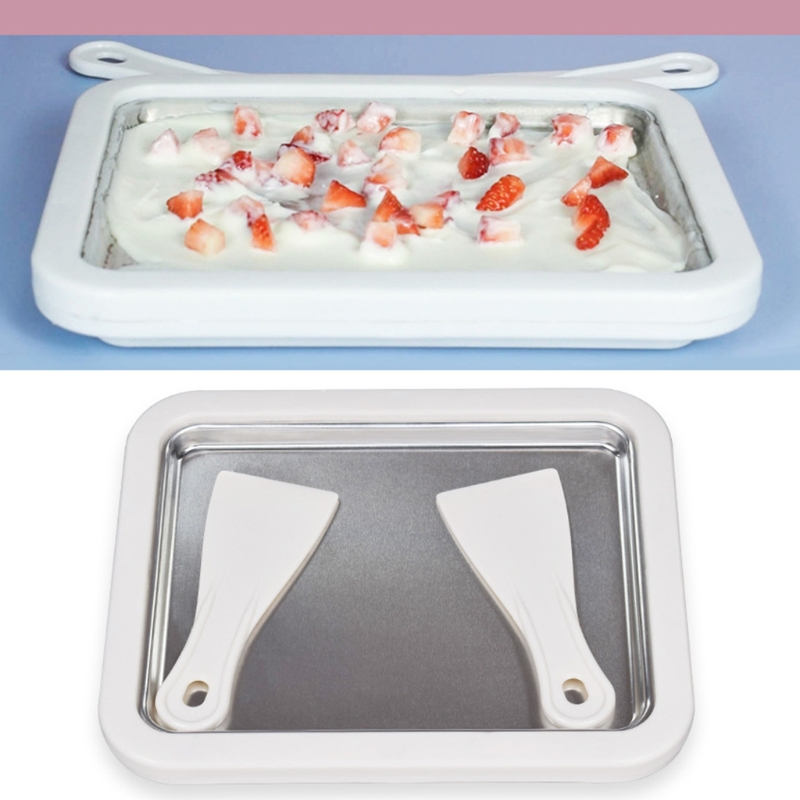Ice Cream Roller Plate W/ 2 Spatulas for Kids Family DIY Ice Cream Anti-Griddle Pan For Handmade Ice Cream Frozen Yogurt