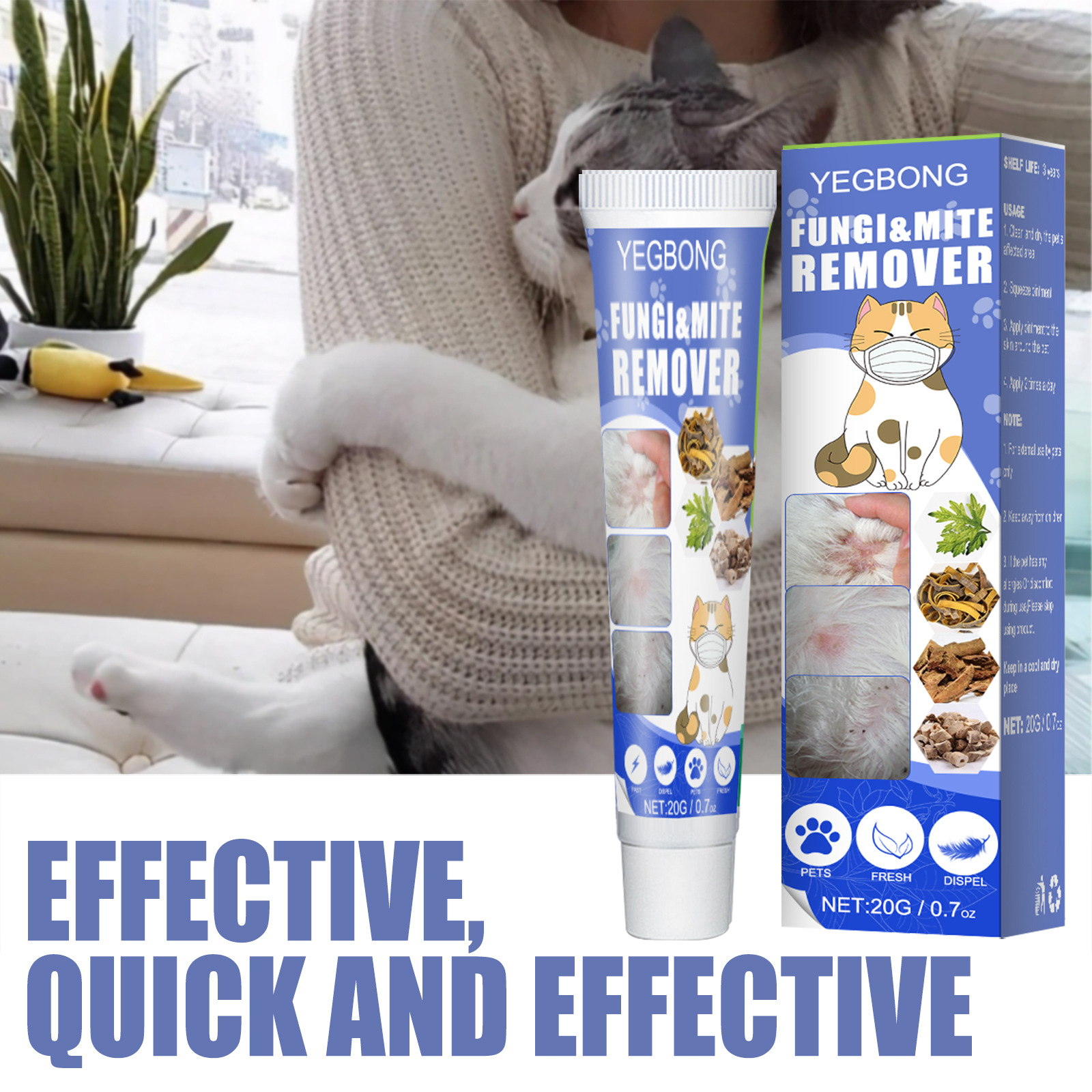 20g Pet Fungus De-mite Cream Skin Itching Health Care Ointment External Use for Pet Dogs and Cats