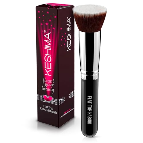 Flat Top Kabuki Foundation Brush By KESHIMA - Premium Makeup Brush for Liquid, Cream, and Powder - Buffing, Blending, and Face Brush, 1.2" Top Diameter