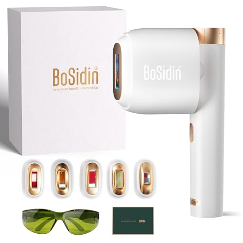Laser Hair Removal, BoSidin IPL Hair Removal with Painless Ice-Cooling, 2-in-1 Face SR Rejuvenation, 6+1 Modes, 6 Levels Hair Removal for Women Permanent, Laser Hair Removal Kit with Shaver, Goggles