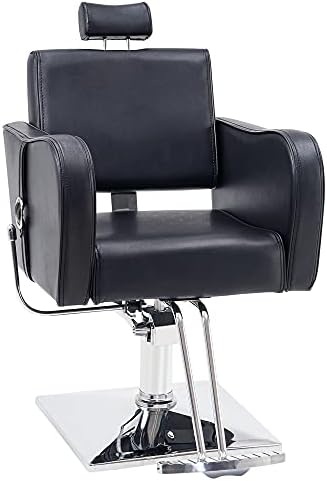 BarberPub Recliner Hydraulic Leathern Barber Chair Classic Antique Hair Spa Salon Styling Beauty Equipment 3124 Black