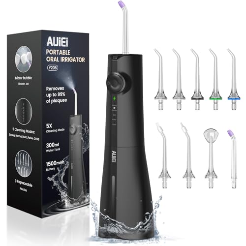 Water Flosser Teeth Pick: 9 Jet Tips Cordless Oral Irrigator with 300ML, 5 Modes Portable Power Dental Flossers, IPX7 Waterproof Rechargeable Electric Waterflosser Machine for Home Travel, Black