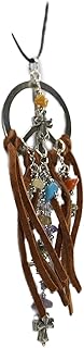 Bohemian Hippy Fetish pendant necklace jewelry with gemstones, leather, bird, and cross
